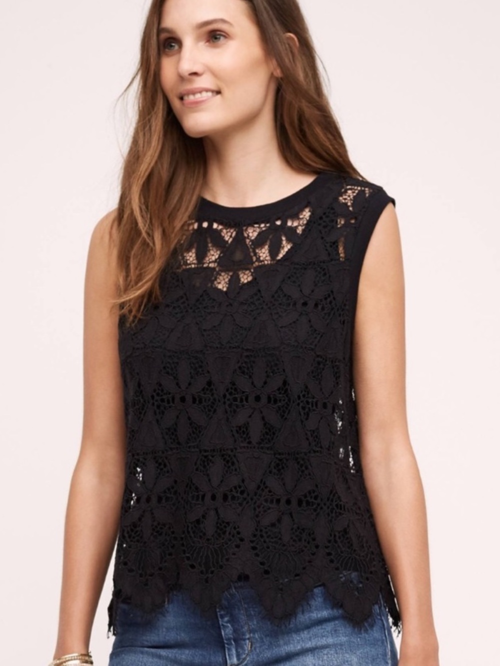 Anthropologie Deletta Black Lace Crochet Sleeveless Tank Top